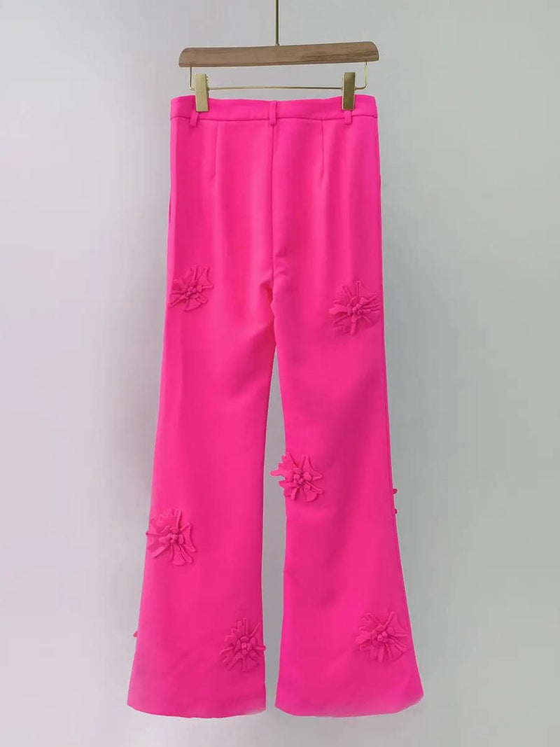 ACEDIA PINK STEREO FLOWER MID-RISE PANTS-Fashionslee