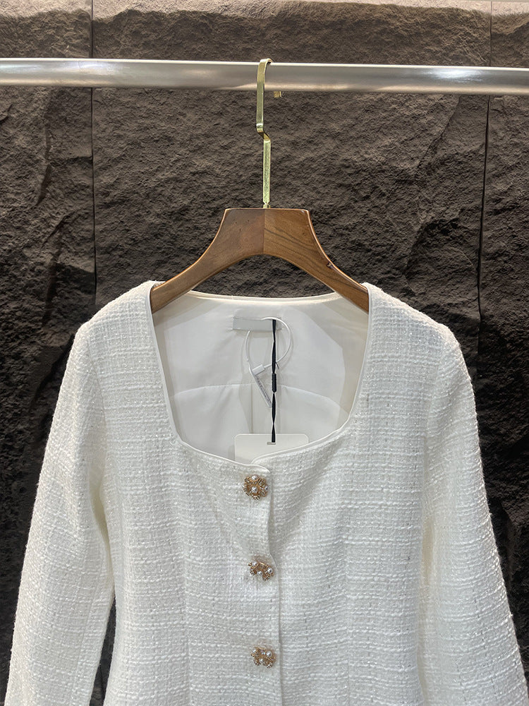 ANNEKE WHITE FEATHER BOUCLÉ MINI DRESS-Fashionslee