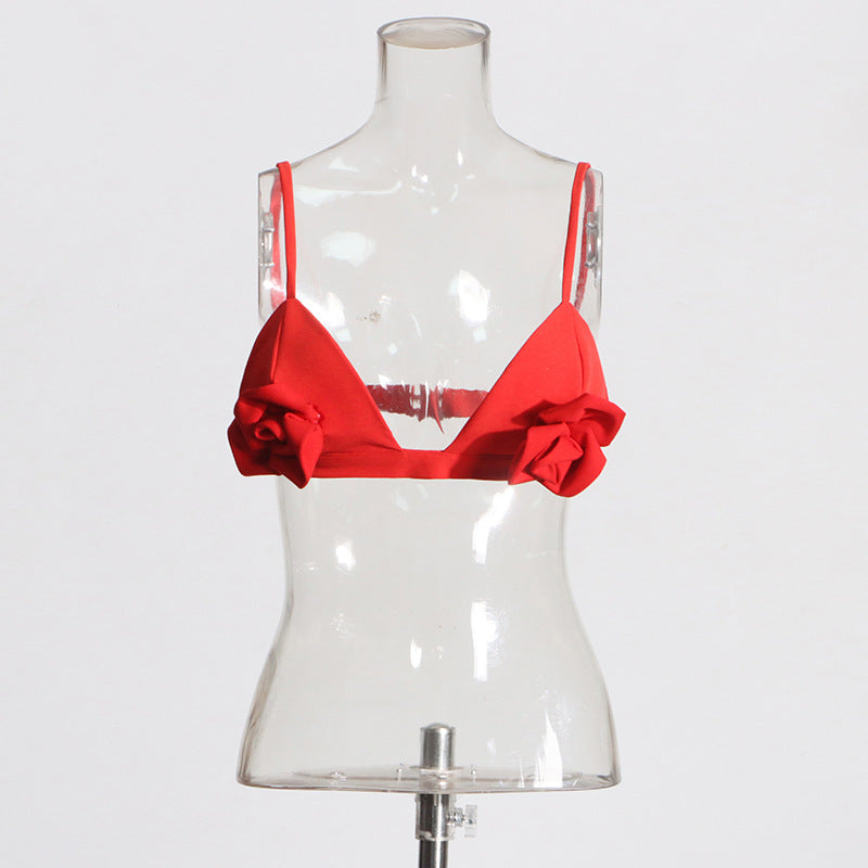 ARIELLE RED ROSE-EMBELLISHED TOP-Fashionslee