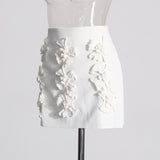 ANAXANDRA WHITE FLOWER MINI SKIRT-Fashionslee