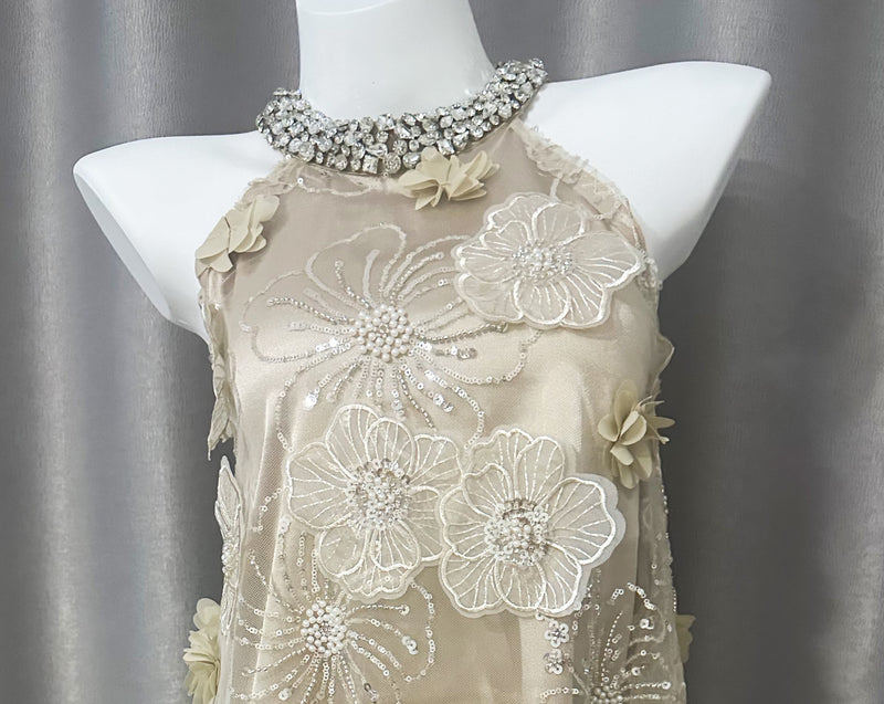 ARSINOE FLOWER EMBELLISHED MINI DRESS-Fashionslee