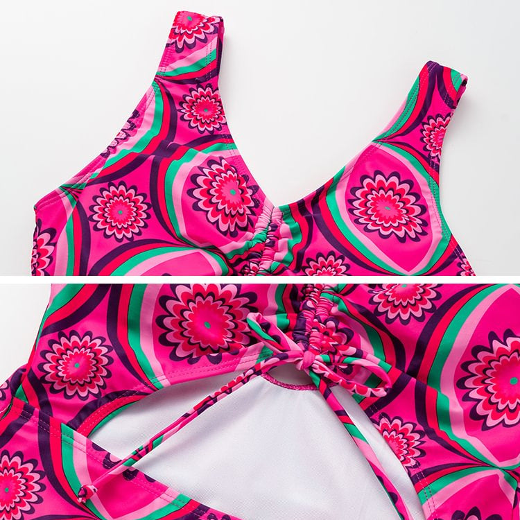 AIMAN HOLLOWED-OUT BINDING PRINT SWIMSUIT-Fashionslee