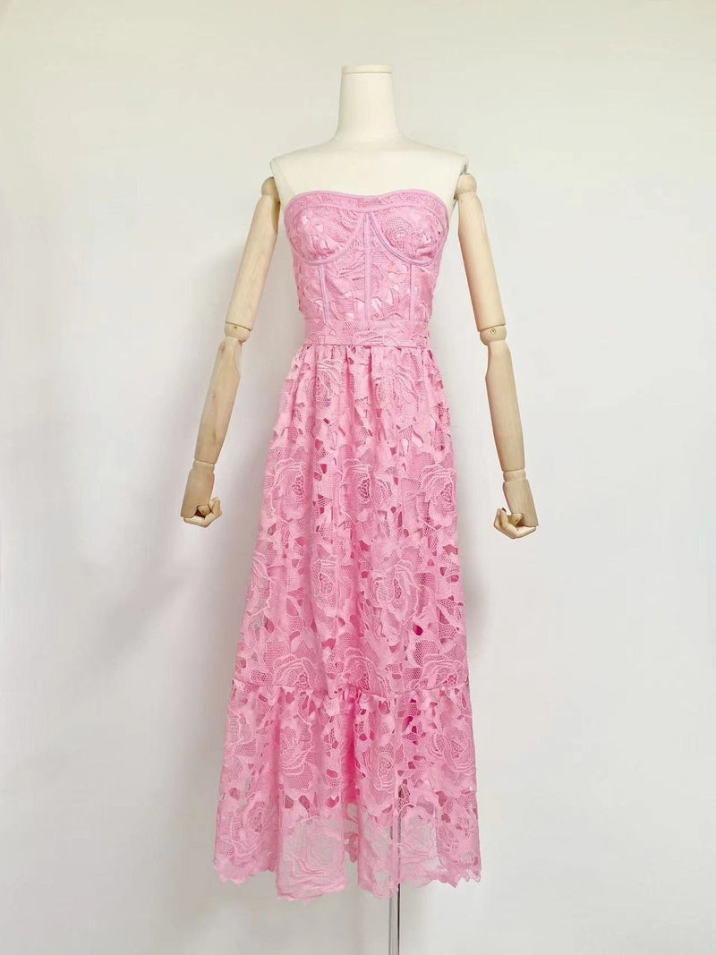 ARIS PINK LACE BUSTIER MAXI DRESS-Fashionslee