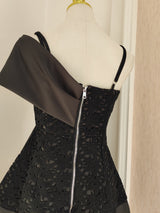 AKRITI BLACK HOLLOW LACE MINI DRESS-Fashionslee