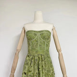 ARIS GREEN LACE BUSTIER MAXI DRESS-Fashionslee