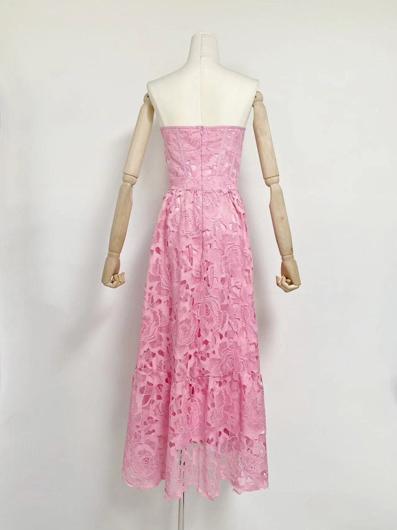 ARIS PINK LACE BUSTIER MAXI DRESS-Fashionslee