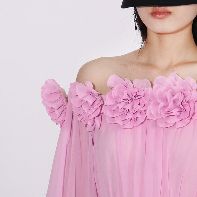 ASCELLA FLOWER SHOULDER MAXI DRESS-Fashionslee