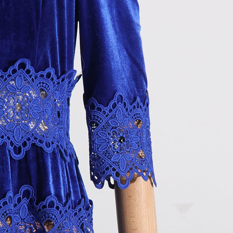 AMADI BLUE CUTOUT LONG SLEEVE DRESS-Fashionslee