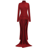 AAFKE RED LONG SLEEVE TWISTED MAXI DRESS-Fashionslee