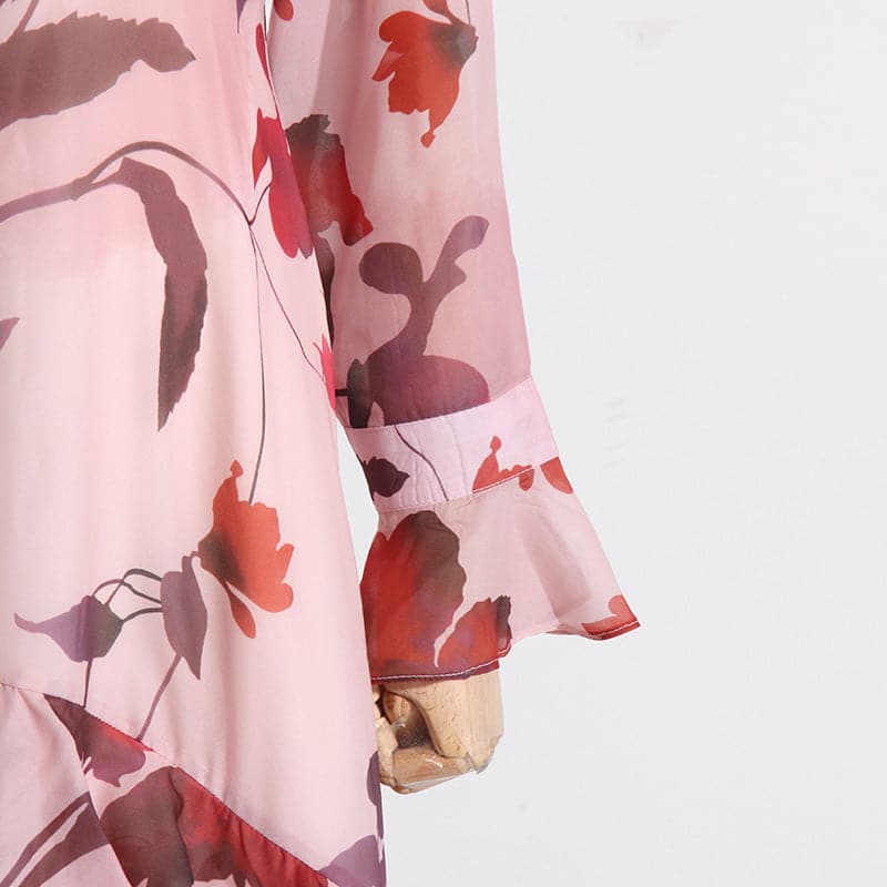 ALIA RUFFLE-TRIMMED FLORAL SILK MAXI DRESS-Fashionslee