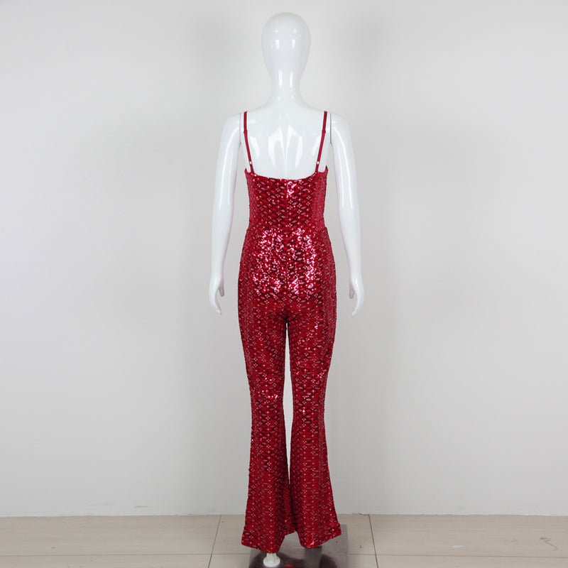 AFTON RED SEQUIN JUMPSUIT-Fashionslee