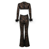 AGATHA BLACK BACKLESS FEATHER JUMPSUIT-Fashionslee