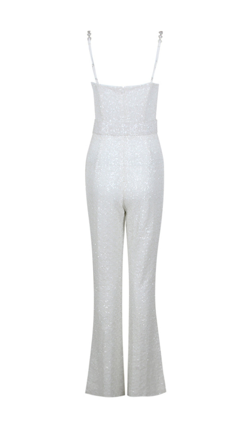 ALKA WHITE SEQUIN JUMPSUIT WITH BELT-Fashionslee