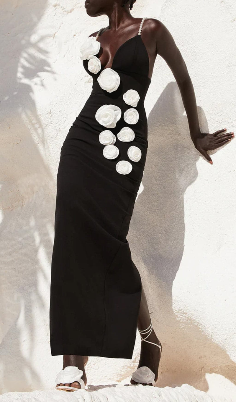 ALANNA 3D FLOWEE PEARL MAXI DRESS-Fashionslee