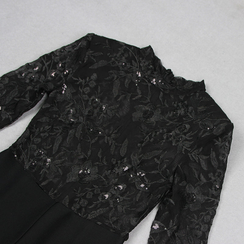 AEGLE BLACK LACE SEQUIN JUMPSUIT-Fashionslee