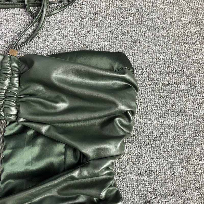 GREEN BACKPACK-BARING BUTT PLEATED DRESS-Fashionslee