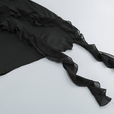 SLEEVELESS LRREGULAR RUFFLE MINI DRESS IN BLACK-Fashionslee