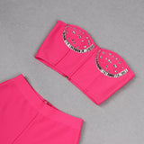 CRYSTAL STITCHED CUTOUT TWO PIECE SET IN PINK-Fashionslee