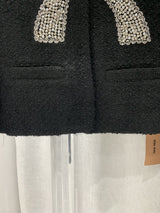 BLACK SMALL FRAGRANT STYLE BOW BEADED SHORT WOOLEN JACKET-Fashionslee