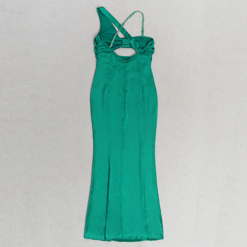 GREEN SATIN MAXI DRESS-Fashionslee