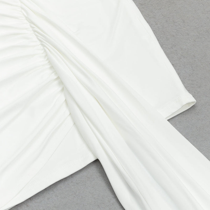 WHITE ONE-SLEEVE WAISTED TWIST DRESS-Fashionslee