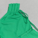 GREEN SLOPING SHOULDER HOLLOW FASHION DRESS-Fashionslee