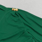 GREEN ONE-SHOULDER FLARED LONG-SLEEVE RUFFLE DRESS-Fashionslee