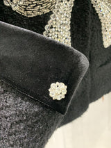 BLACK SMALL FRAGRANT STYLE BOW BEADED SHORT WOOLEN JACKET-Fashionslee