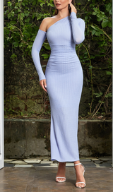 BLUE OFF-SHOULDER LONG-SLEEVED BODYCON MAXI DRESS-Fashionslee