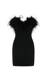 AGATHE BLACK FEATHER TRIM MINI DRESS-Fashionslee