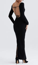 BLACK CRYSTAL EMBELLISHED MAXI DRESS-Fashionslee