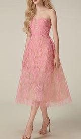 ALLYSON PINK FLORAL LACE EMBROIDER MIDI DRESS-Fashionslee