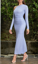 BLUE OFF-SHOULDER LONG-SLEEVED BODYCON MAXI DRESS-Fashionslee