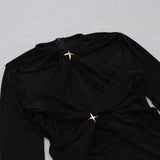 BLACK LEAKY SHOULDER CROSS-LACE-UP SLIM-FIT DRESS-Fashionslee