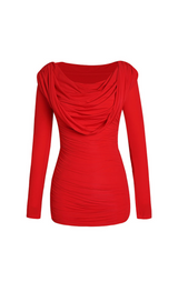 AINSLEY RED HOODED MINI DRESS-Fashionslee