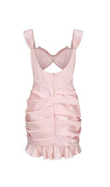 PINK BOW CUT OUT RUCHED MINI DRESS-Fashionslee