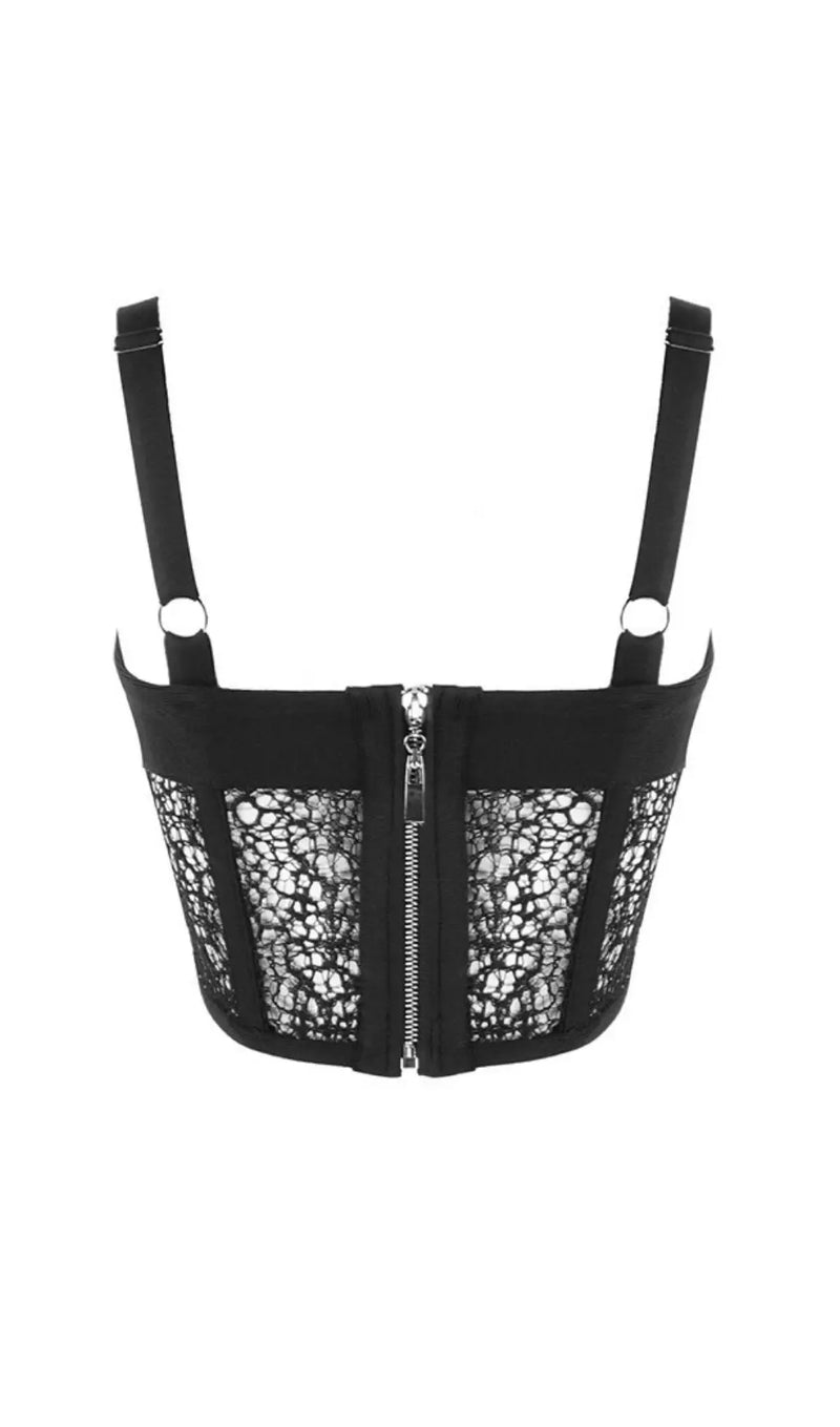 WHITE HOLLOW LACE MESH CORSET TOP-Fashionslee