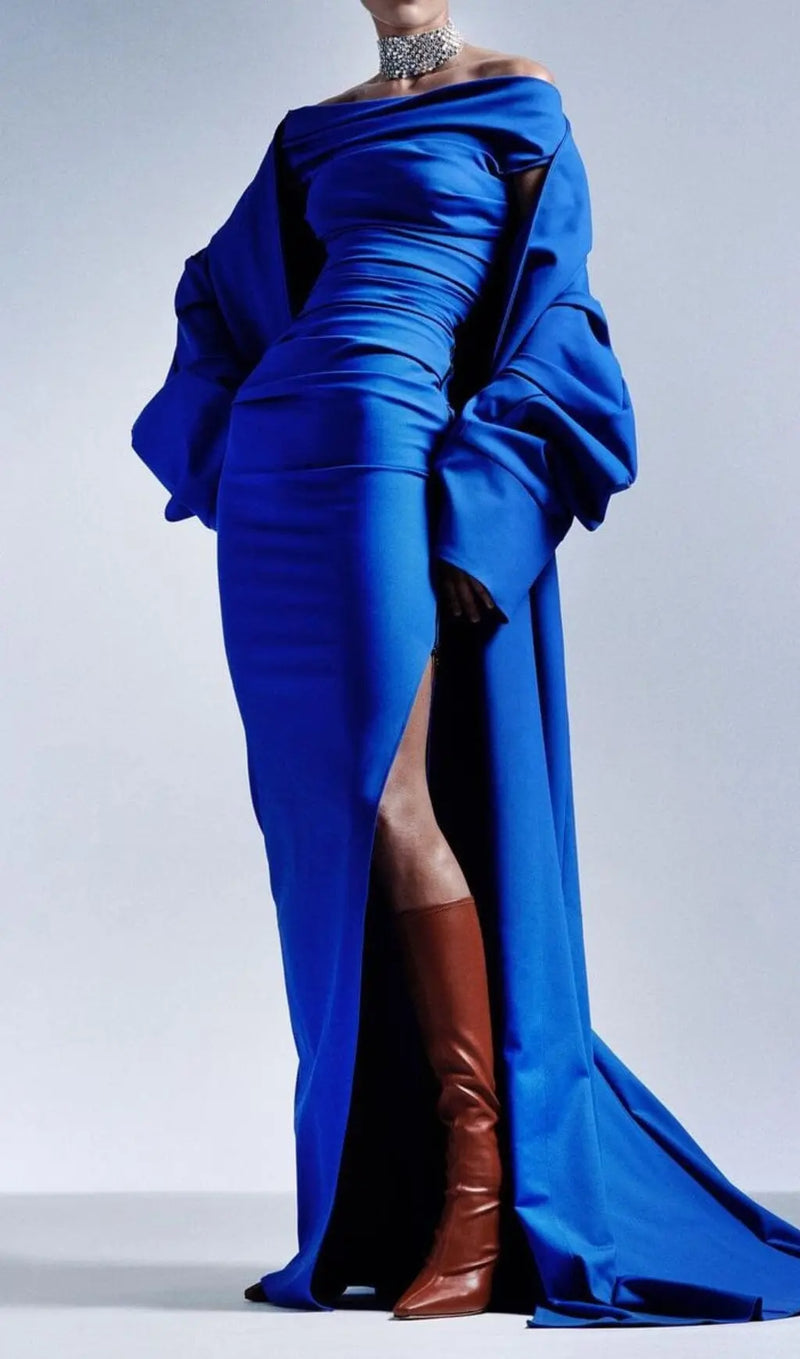 SPLIT SATIN CORSET DRESS IN BLUE-Fashionslee