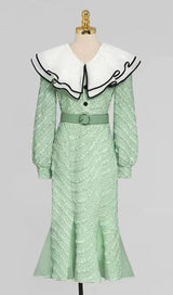 ANTONINA GREEN RUFFLE KNIT DRESS-Fashionslee