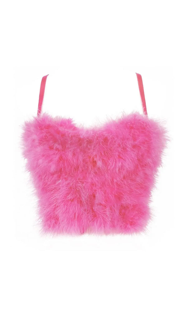 PINK FEATHER CORSET TOP-Fashionslee