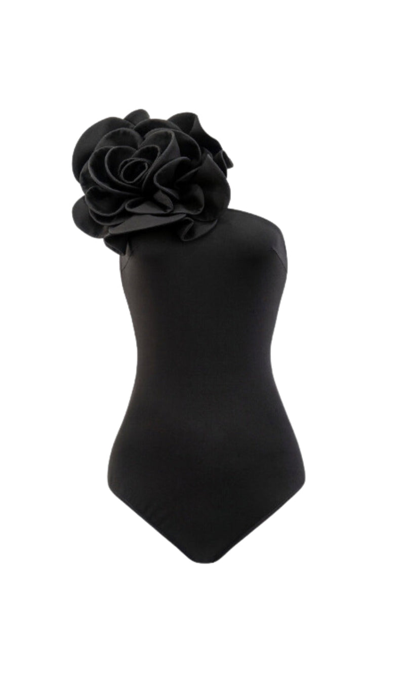 EXAGGERATED 3D FLOWER BODYSUIT IN BLACK-Fashionslee