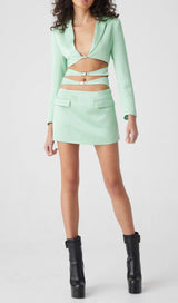 CUT OUT JACKET DRESS IN MINT GREEN-Fashionslee