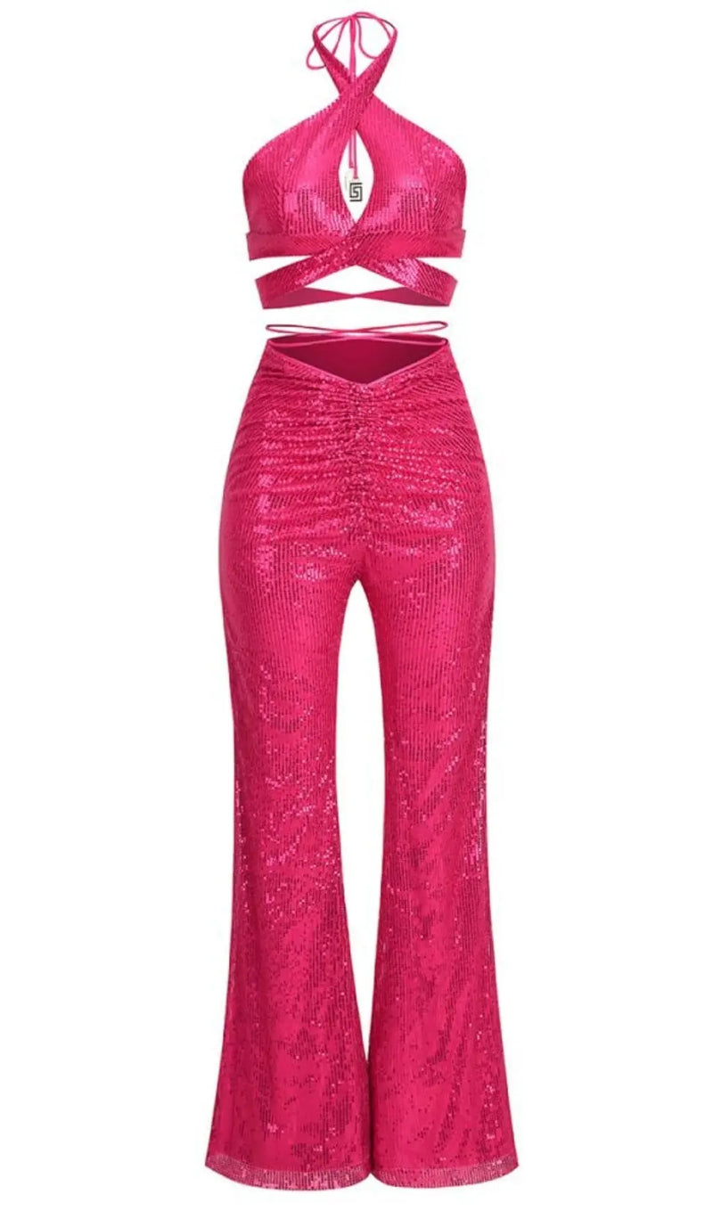 SEQUIN HOLLOW OUT SUIT IN PINK-Fashionslee
