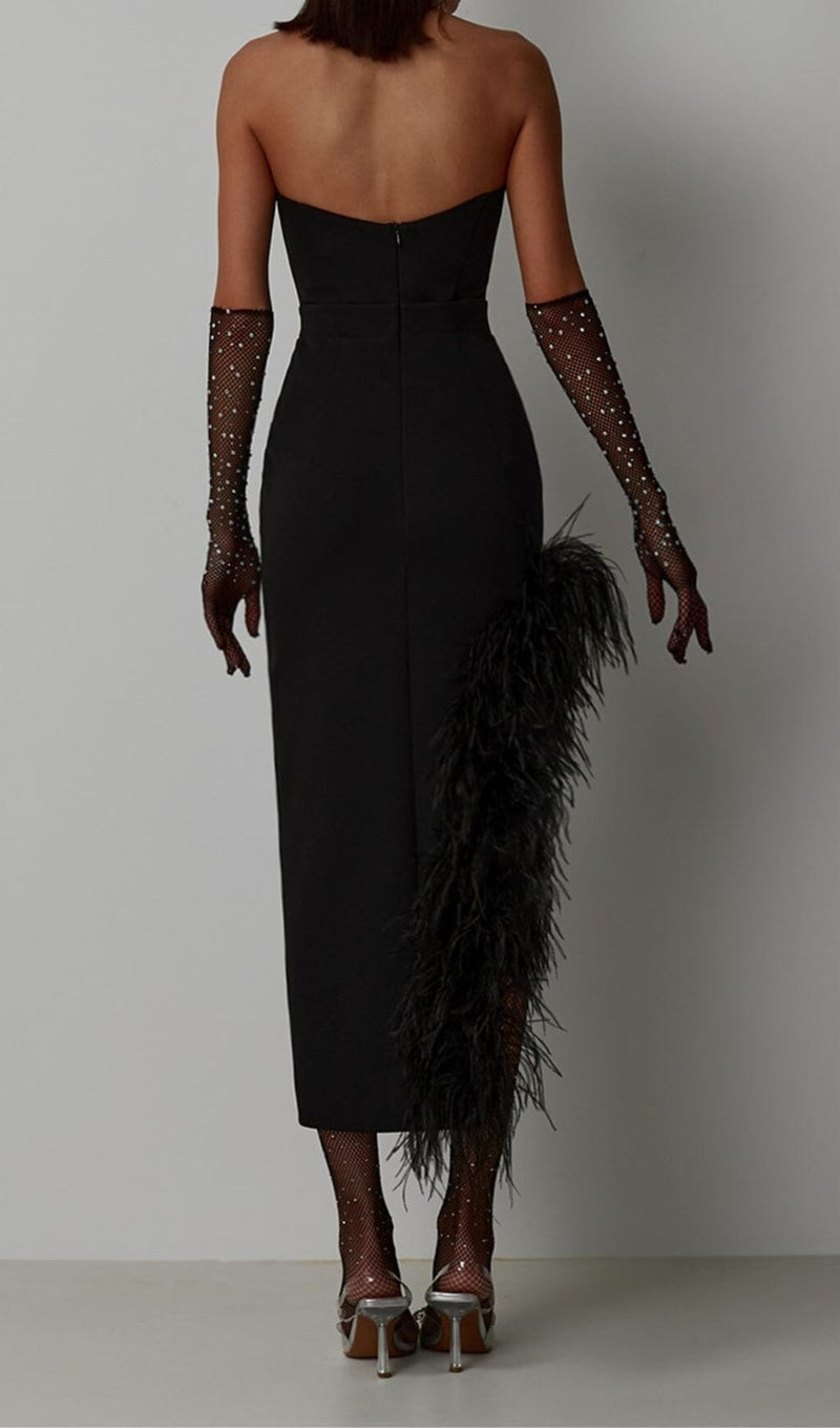 FEATHER HIGH-LOW DRESS IN BLACK-Fashionslee