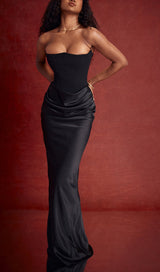 RUCHED CORSET DRESS MAXI DRESS IN BLACK-Fashionslee