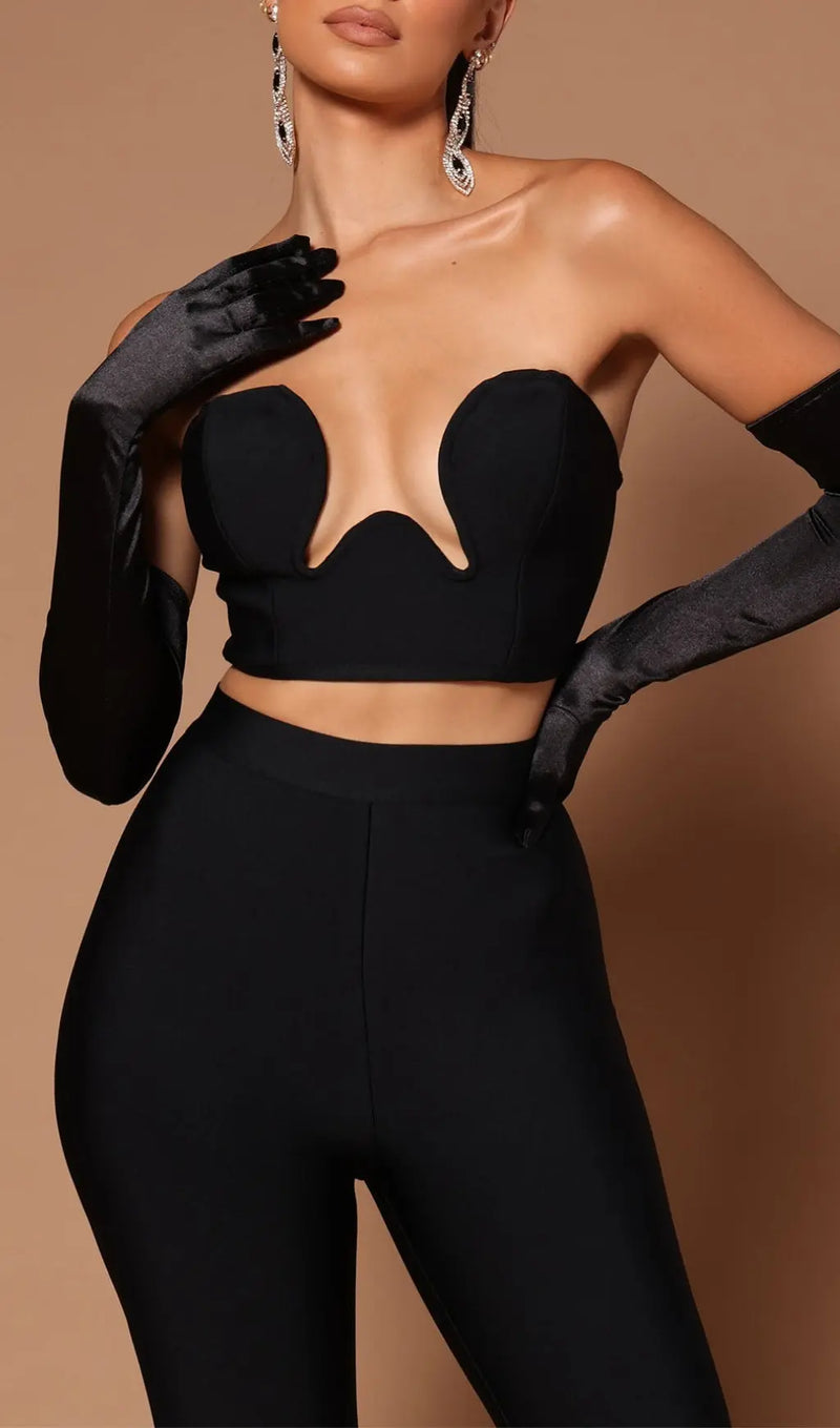 BANDAGE CUTOUT THREE PIECES SUIT IN BLACK-Fashionslee