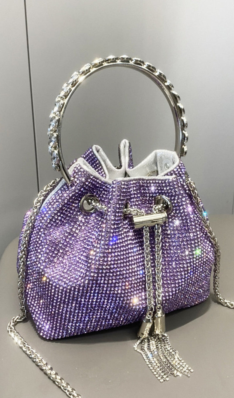 CRYSTAL EMBELLISHED BUCKET BAG IN PURPLE-Fashionslee