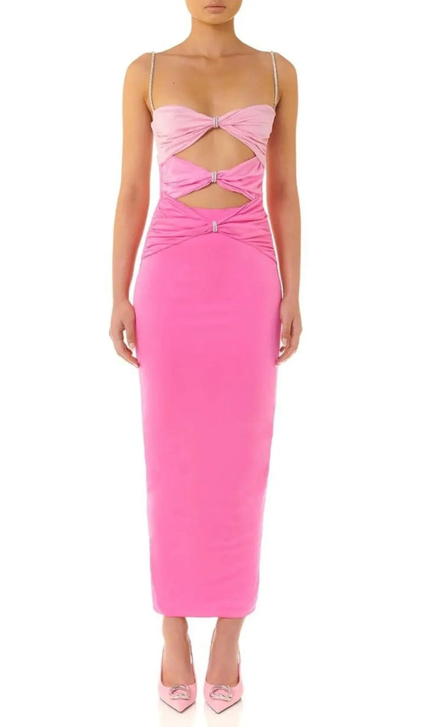 GRADIENT PINK HOLLOW OUT MAXI DRESS-Fashionslee