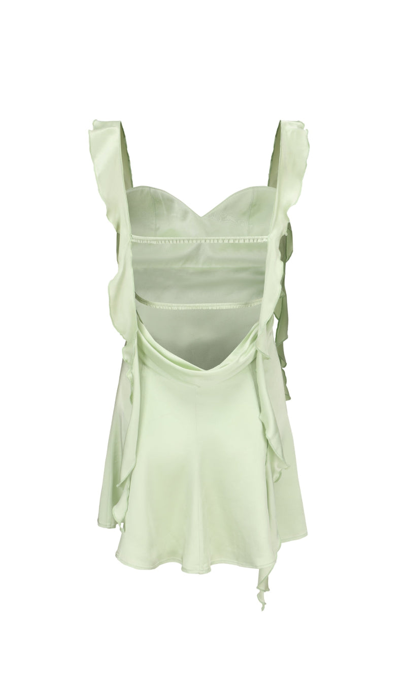 GREEN STRAP BACKLESS MINI DRESS-Fashionslee