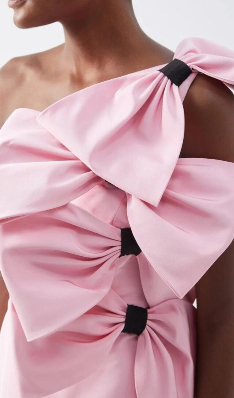 BOW-DETAILED BANDAGE MINI DRESS IN PINK-Fashionslee